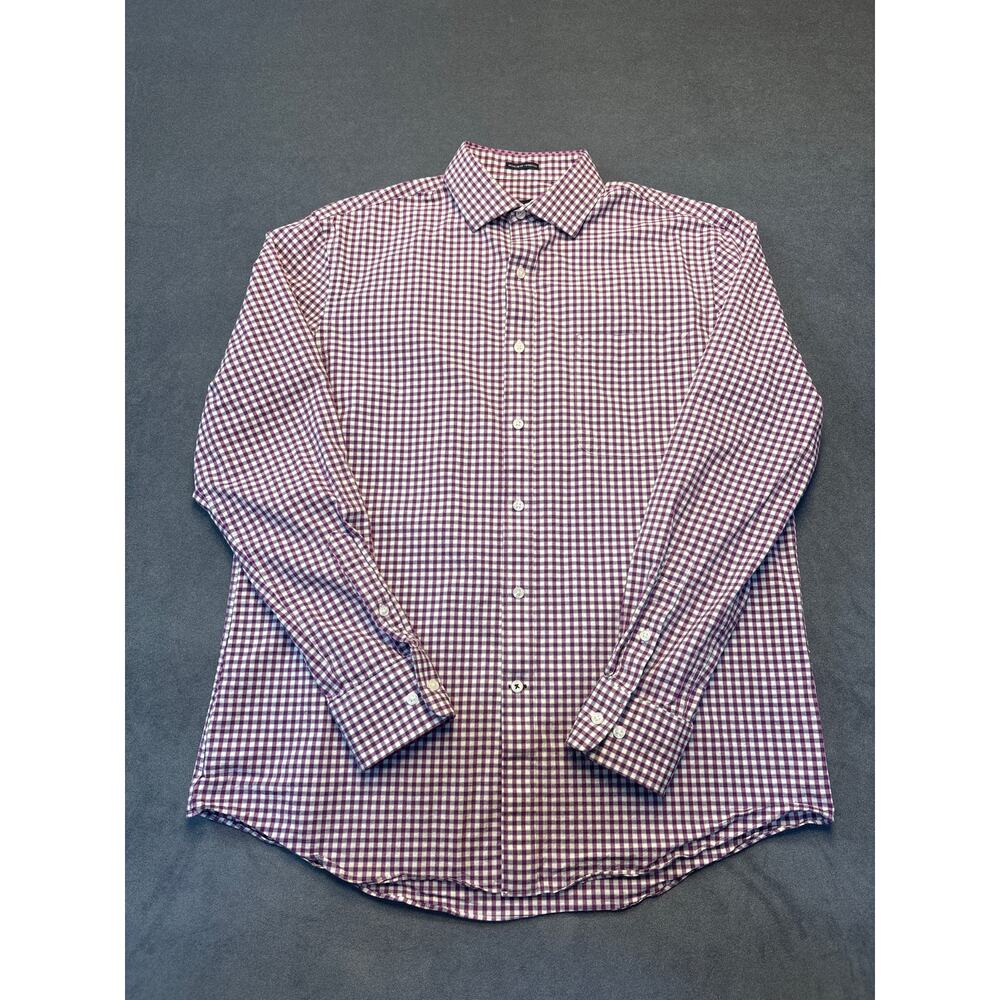 Tommy Hilfiger Men Sz L Purple & White Checked Reg Fit Stretch Long Sleeve Shirt
